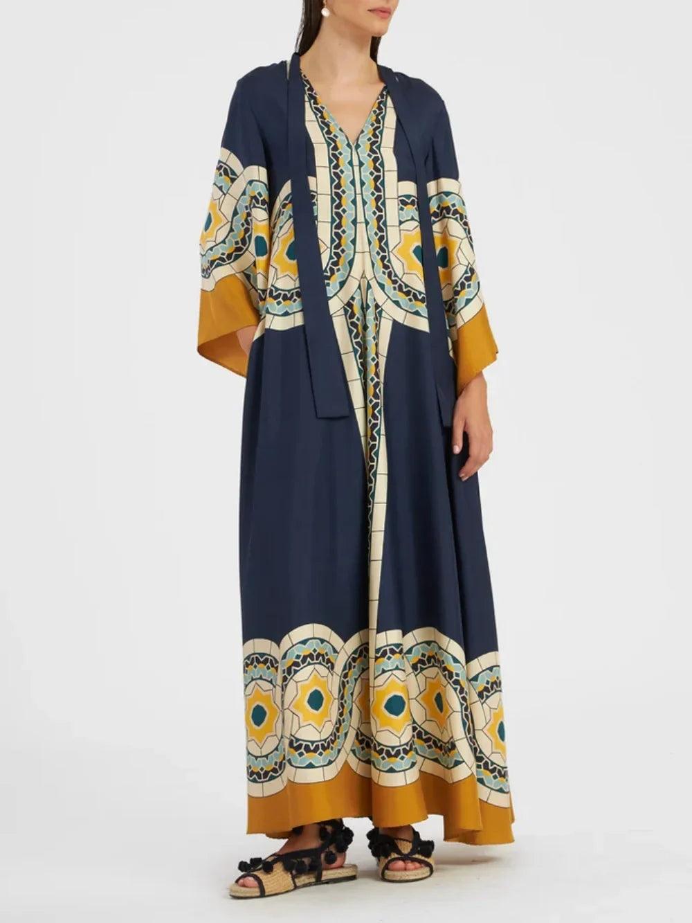 Twill Art Deco Print Maxi Dress - Milafashion-se.com