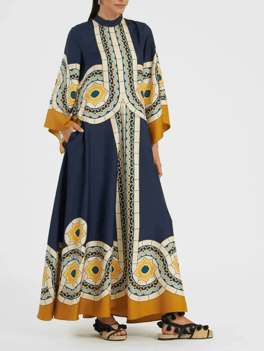 Twill Art Deco Print Maxi Dress - Milafashion-se.com