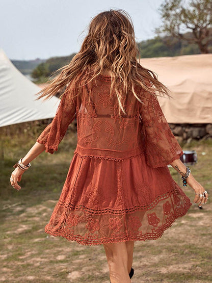Loose Lace Beach Vacation Bikini Cover-Up Dress - Milafashion-se.com