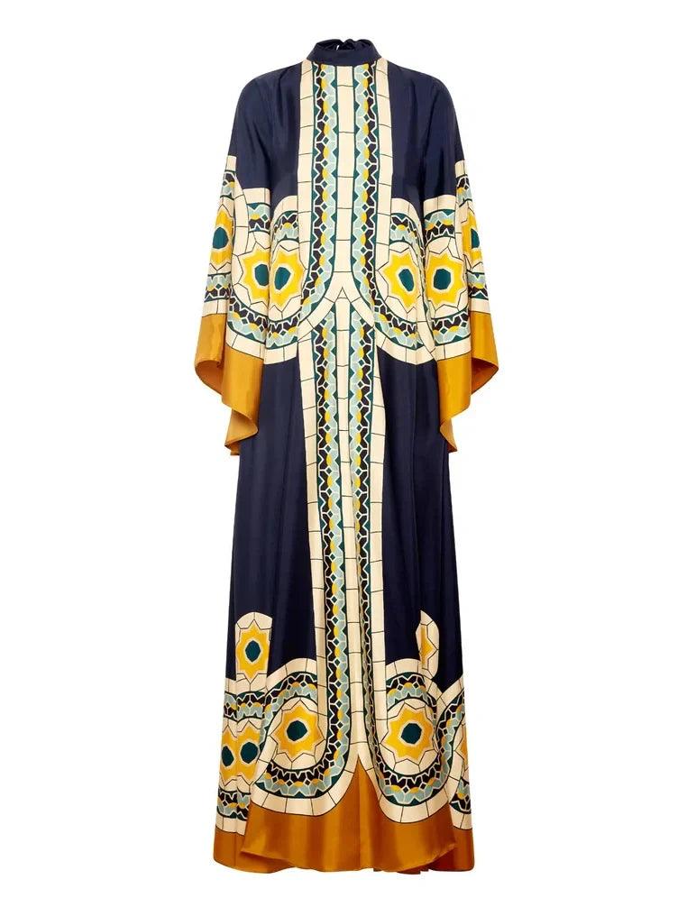 Twill Art Deco Print Maxi Dress - Milafashion-se.com
