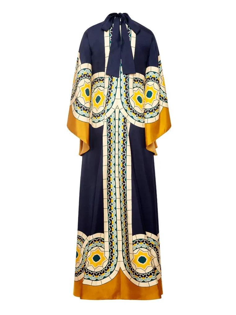 Twill Art Deco Print Maxi Dress - Milafashion-se.com