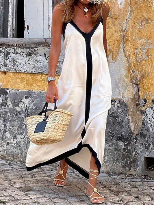 Suspender Colorblock Midi Dress - Milafashion-se.com