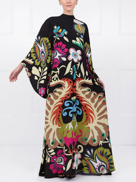 Peacock Printed Maxi Dress - Milafashion-se.com