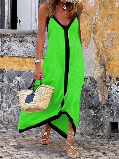 Suspender Colorblock Midi Dress - Milafashion-se.com