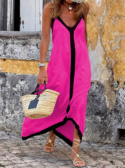 Suspender Colorblock Midi Dress - Milafashion-se.com