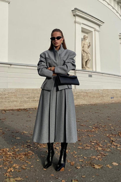 Georgia Lapel Blazer Midi Kjol Set - Milafashion-se.com
