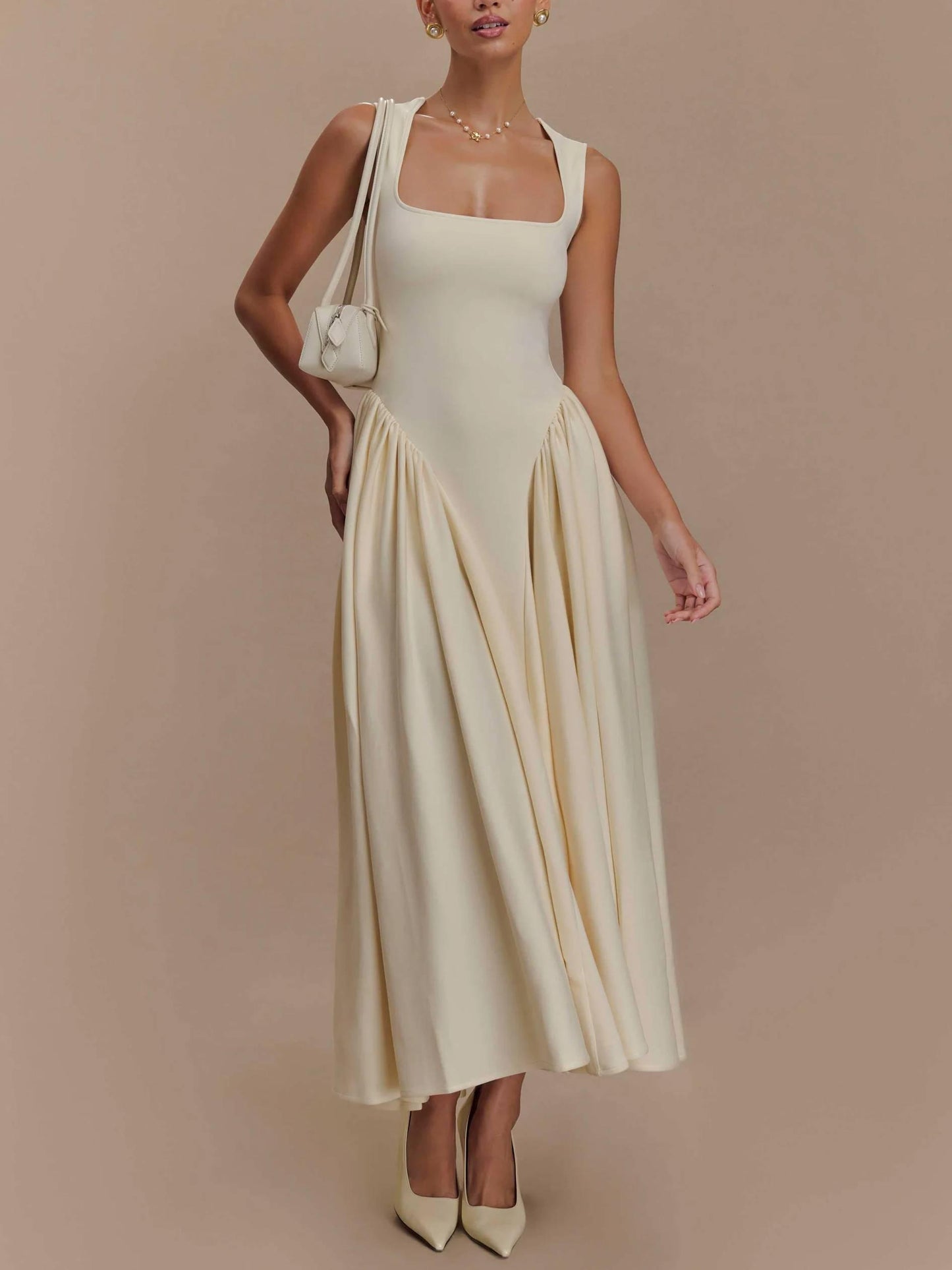 MILA™ Minimalistisk retroklänning med fyrkantig hals - Milafashion-se.com