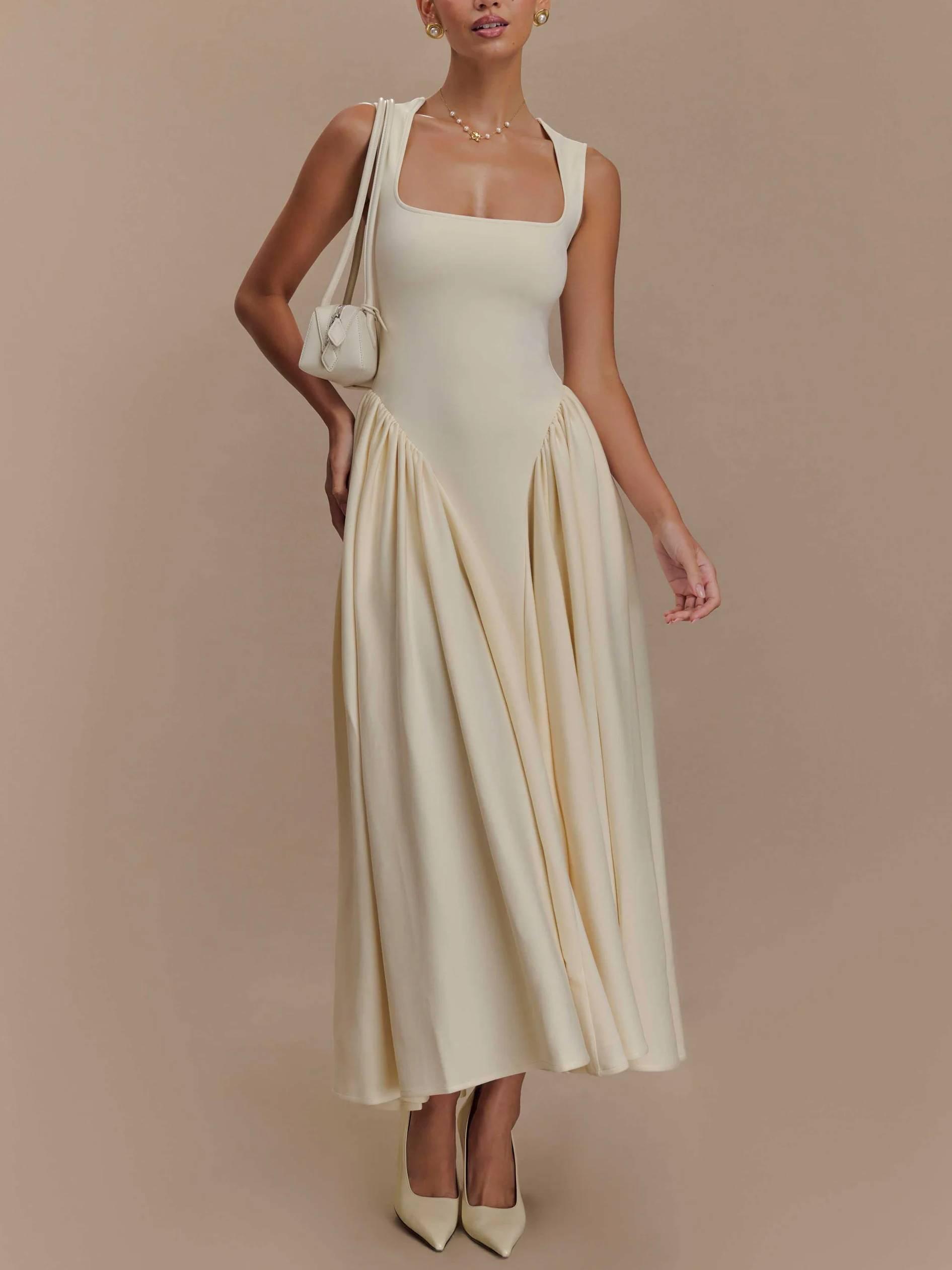 MILA™ Minimalistisk retroklänning med fyrkantig hals - Milafashion-se.com