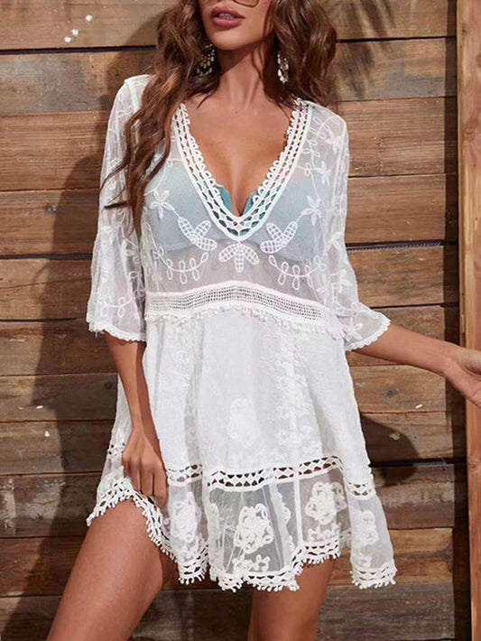 Loose Lace Beach Vacation Bikini Cover-Up Dress - Milafashion-se.com