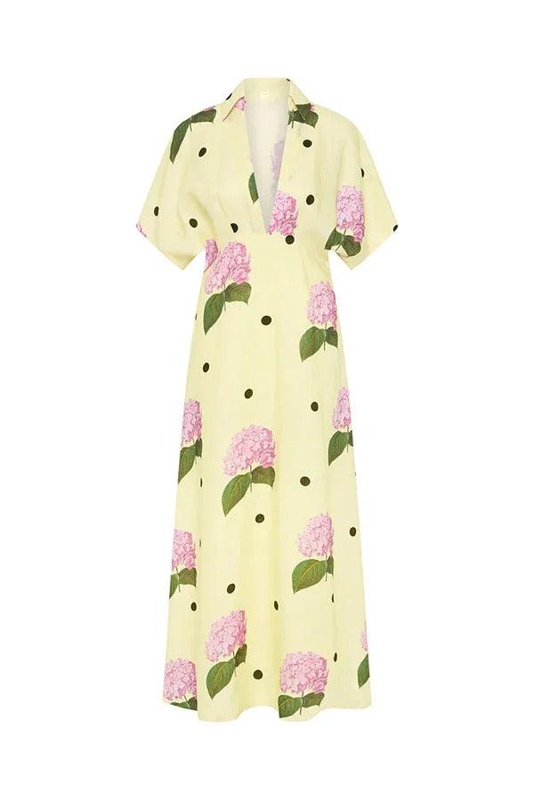 MILA™ Jasmine linneblandad blommig prickig skjorta med vid ärm Maxiklänning - Milafashion-se.com