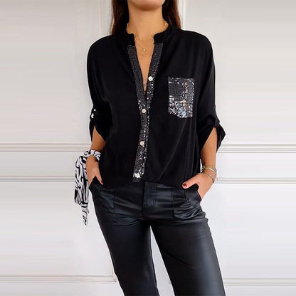 Casual topp med patchwork pailletten
