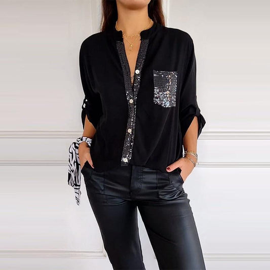 Casual topp med patchwork pailletten