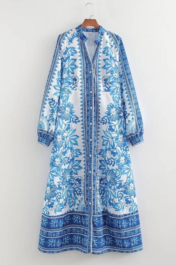 MILA™ Unikt tryck Button Down Långärmad Skjorta Maxiklänning - Milafashion-se.com