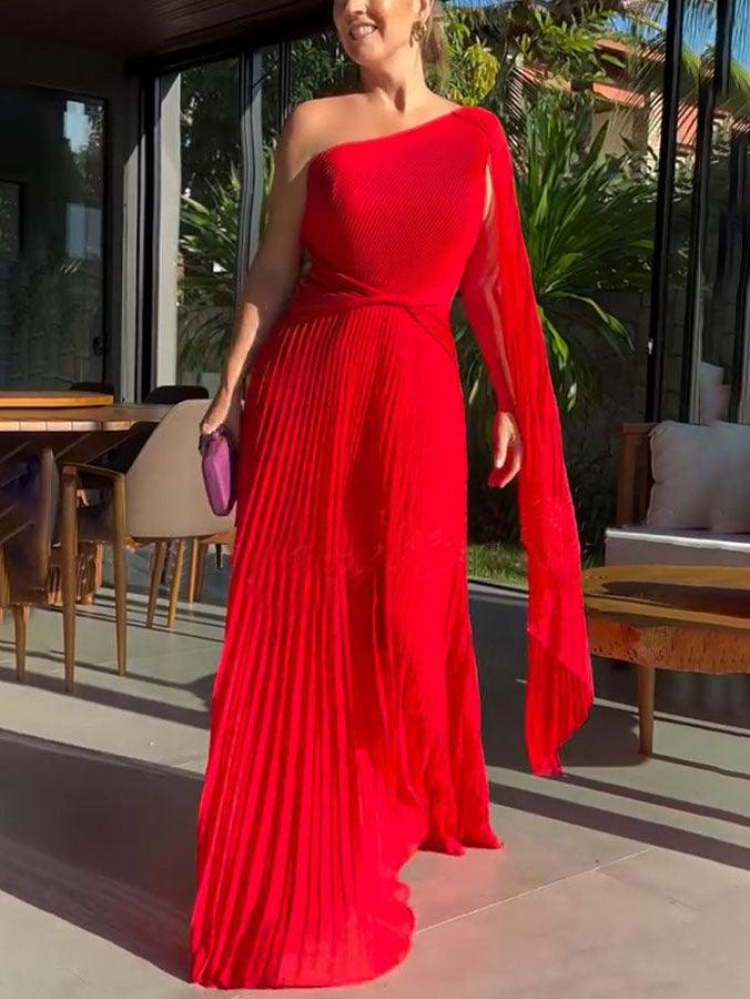 MILA™ Elegant flödande plisserad off-the-shoulder maxiklänning - Milafashion-se.com