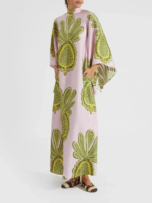 Tropical Big Pineapple Print Maxi Dress - Milafashion-se.com