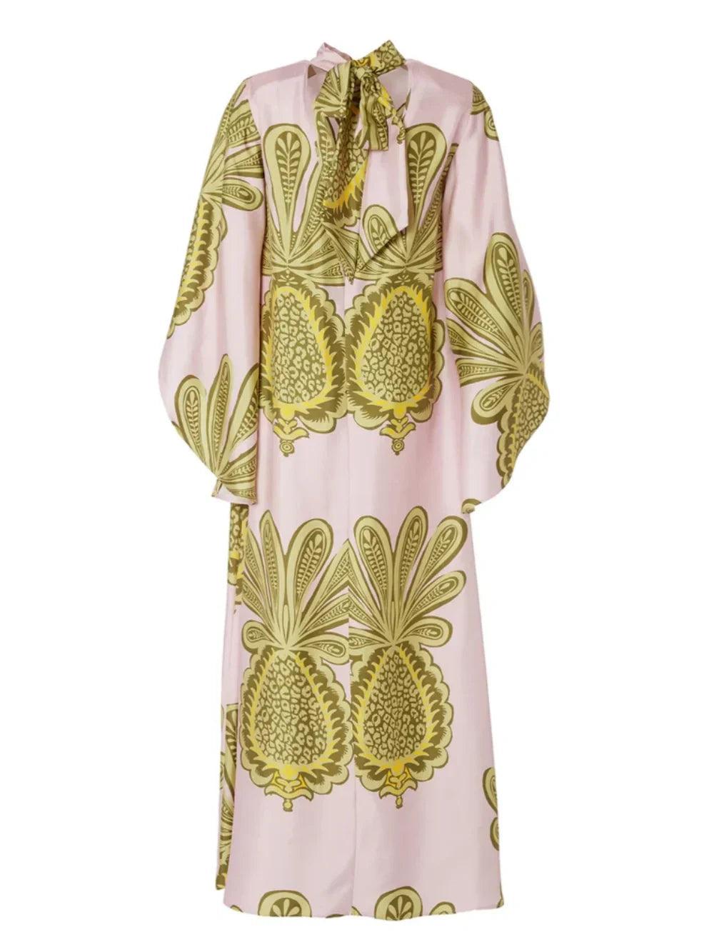 Tropical Big Pineapple Print Maxi Dress - Milafashion-se.com