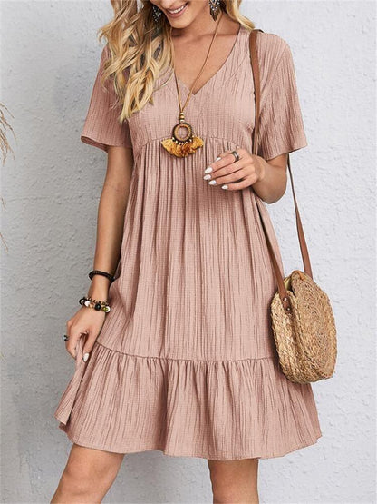 Sommar lös avslappnad kortärmad klänning - Milafashion-se.com