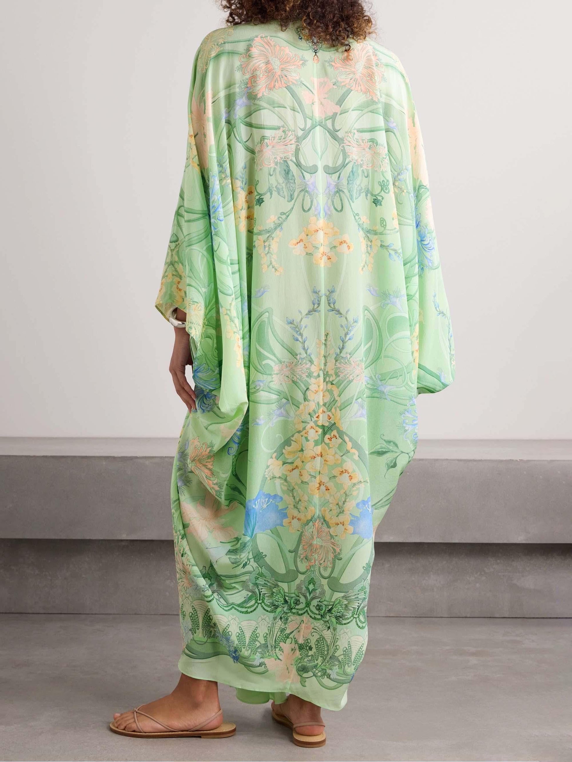 Unique Floral Print V Neck Oversized Midi Dress - Milafashion-se.com