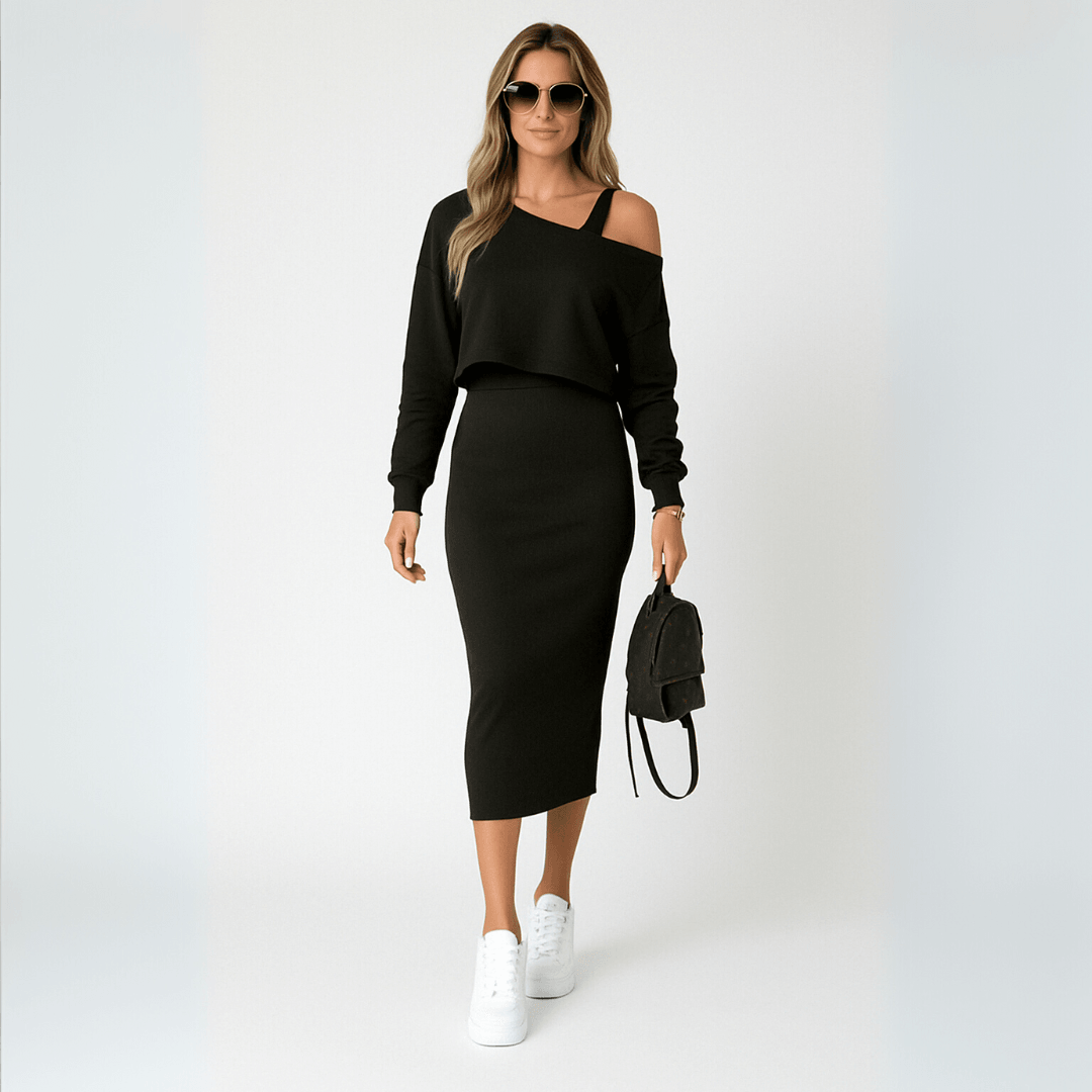 SVART KLÄNNING OCH SWEATSHIRT SET - Milafashion-se.com