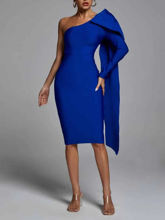 Abbey Blue One Shoulder Bandage Dress - Milafashion-se.com
