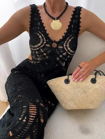 Beach Hollow V-neck Slim Sexy Midi Dress - Milafashion-se.com
