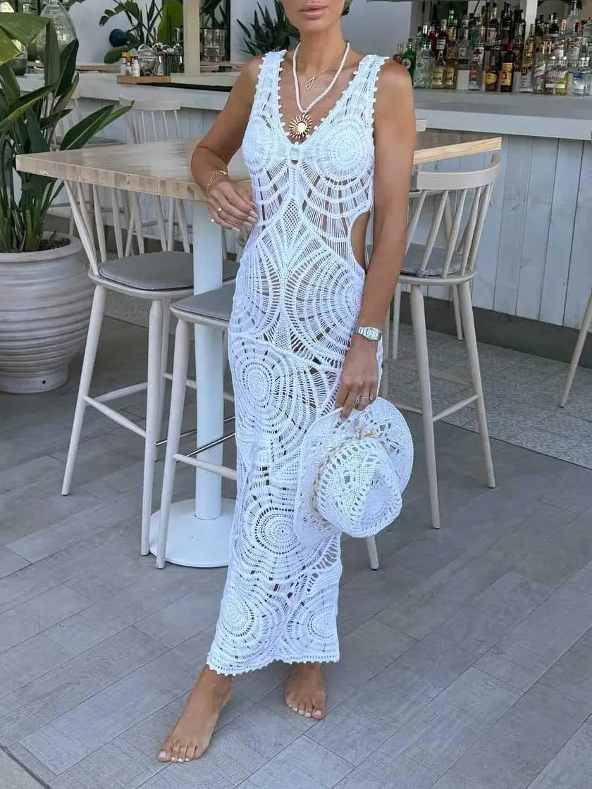 Beach Hollow V-neck Slim Sexy Midi Dress - Milafashion-se.com