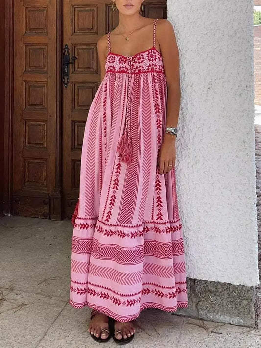 Crochet Patchwork Ethnic Style Knitted Slip Maxi Dress - Milafashion-se.com