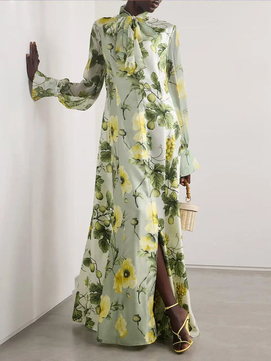 Delicate Floral And Fruit Print Maxi Dress - Milafashion-se.com