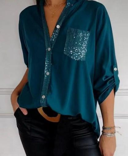 Casual topp med patchwork pailletten