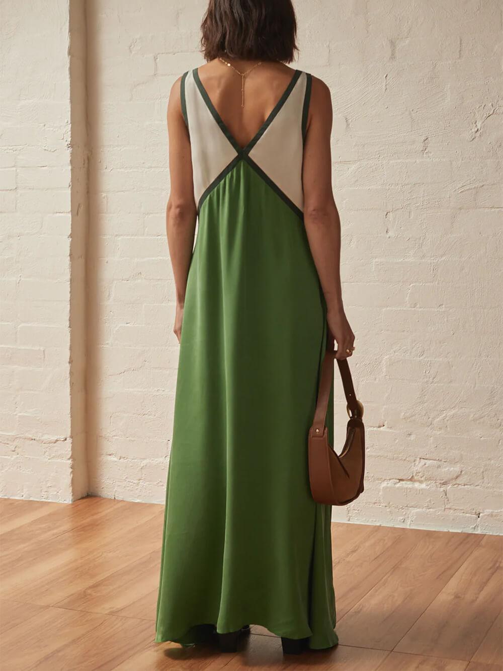 V-neck Contrasting Color Splicing Chic Dress - Milafashion-se.com
