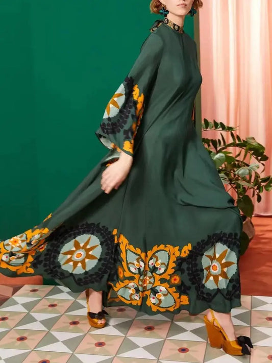 Multicolor Relaxed Printed Maxi Dress - Milafashion-se.com