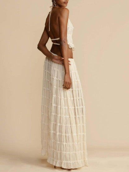 Pleated Drawstring Charm Waist Tiered Maxi Skirt - Milafashion-se.com