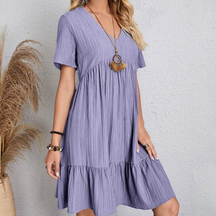 Sommar lös avslappnad kortärmad klänning - Milafashion-se.com