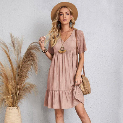 Sommar lös avslappnad kortärmad klänning - Milafashion-se.com