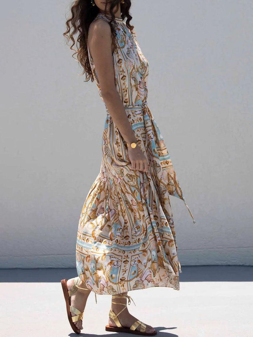 MILA™ Maxiklänning i utsökt satin med Ocean Treasure-mönster - Milafashion-se.com
