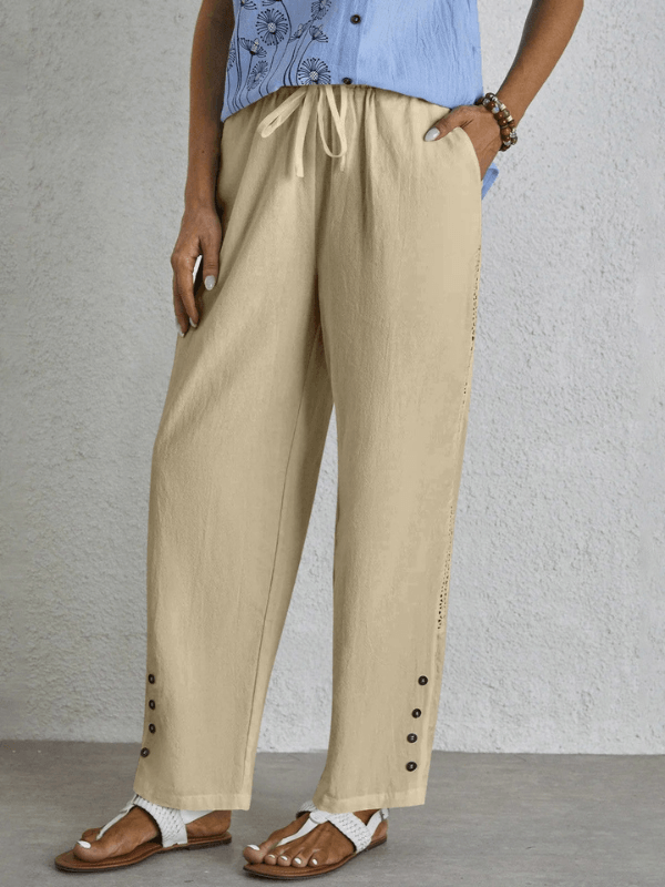 Freja™ | Avslappnade Knäppta Byxor - Milafashion-se.com