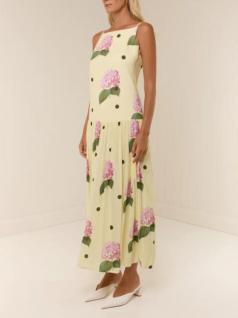 MILA™ Polka Dot Floral Print Midi Dress - Milafashion-se.com