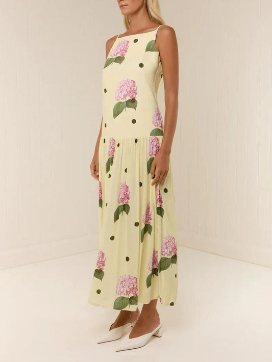 MILA™ Polka Dot Floral Print Midi Dress - Milafashion-se.com