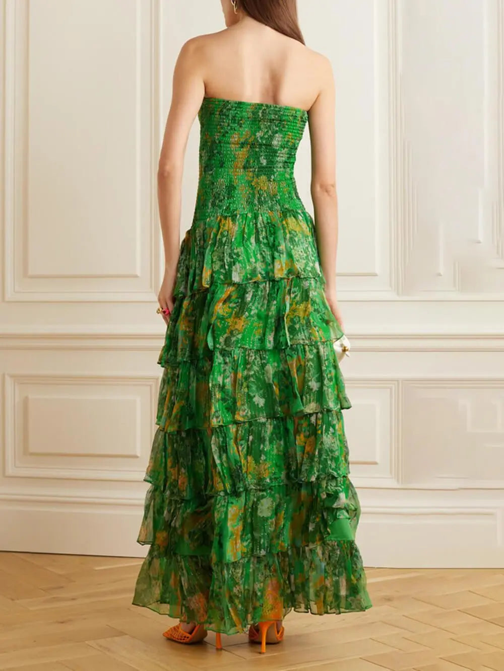 Strapless Layered Bandeau Floral Print Maxi Dress - Milafashion-se.com