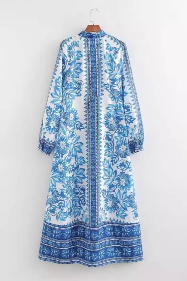 MILA™ Unikt tryck Button Down Långärmad Skjorta Maxiklänning - Milafashion-se.com