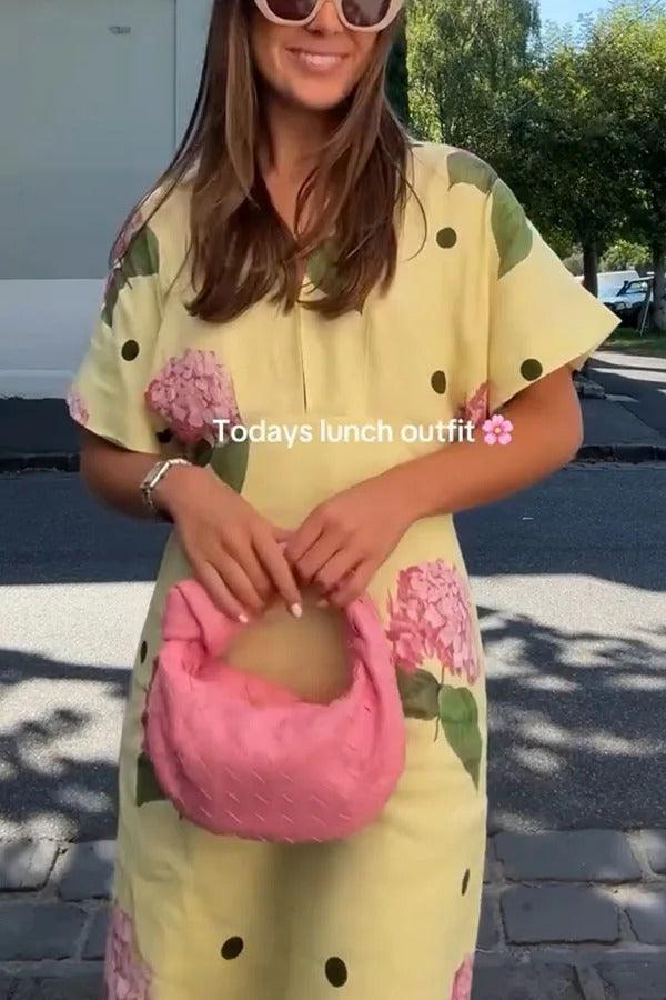 MILA™ Jasmine linneblandad blommig prickig skjorta med vid ärm Maxiklänning - Milafashion-se.com
