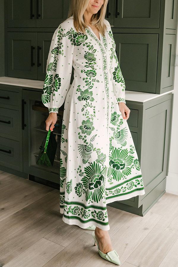 MILA™ Unikt tryck Button Down Långärmad Skjorta Maxiklänning - Milafashion-se.com
