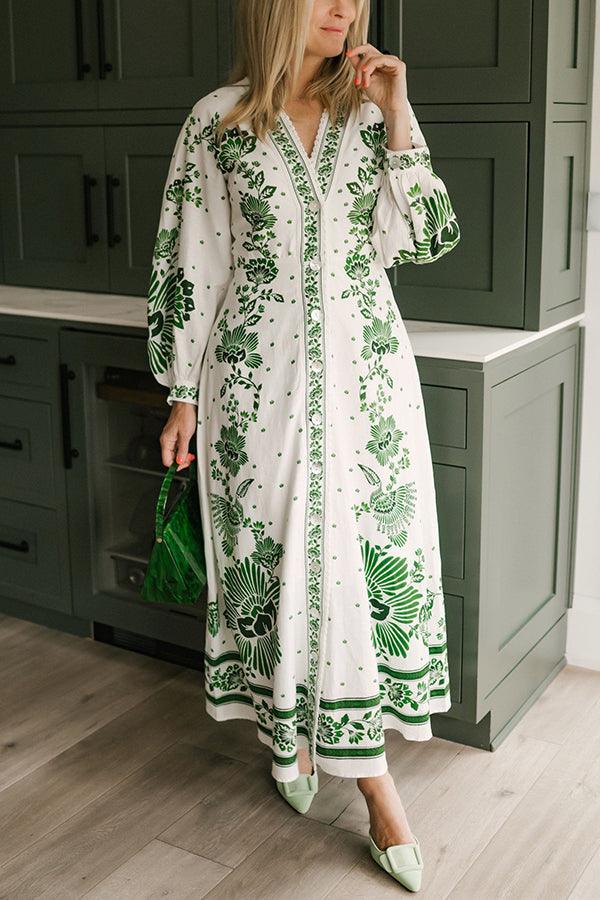 MILA™ Unikt tryck Button Down Långärmad Skjorta Maxiklänning - Milafashion-se.com