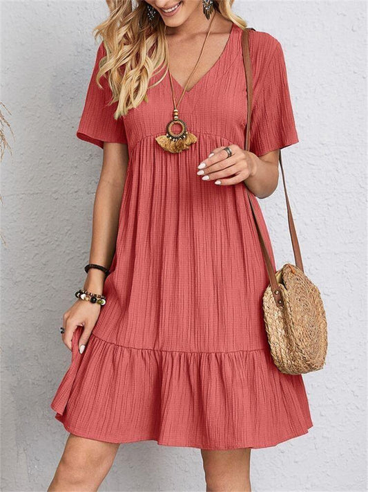 Sommar lös avslappnad kortärmad klänning - Milafashion-se.com