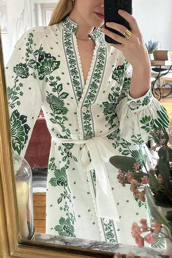 MILA™ Unikt tryck Button Down Långärmad Skjorta Maxiklänning - Milafashion-se.com