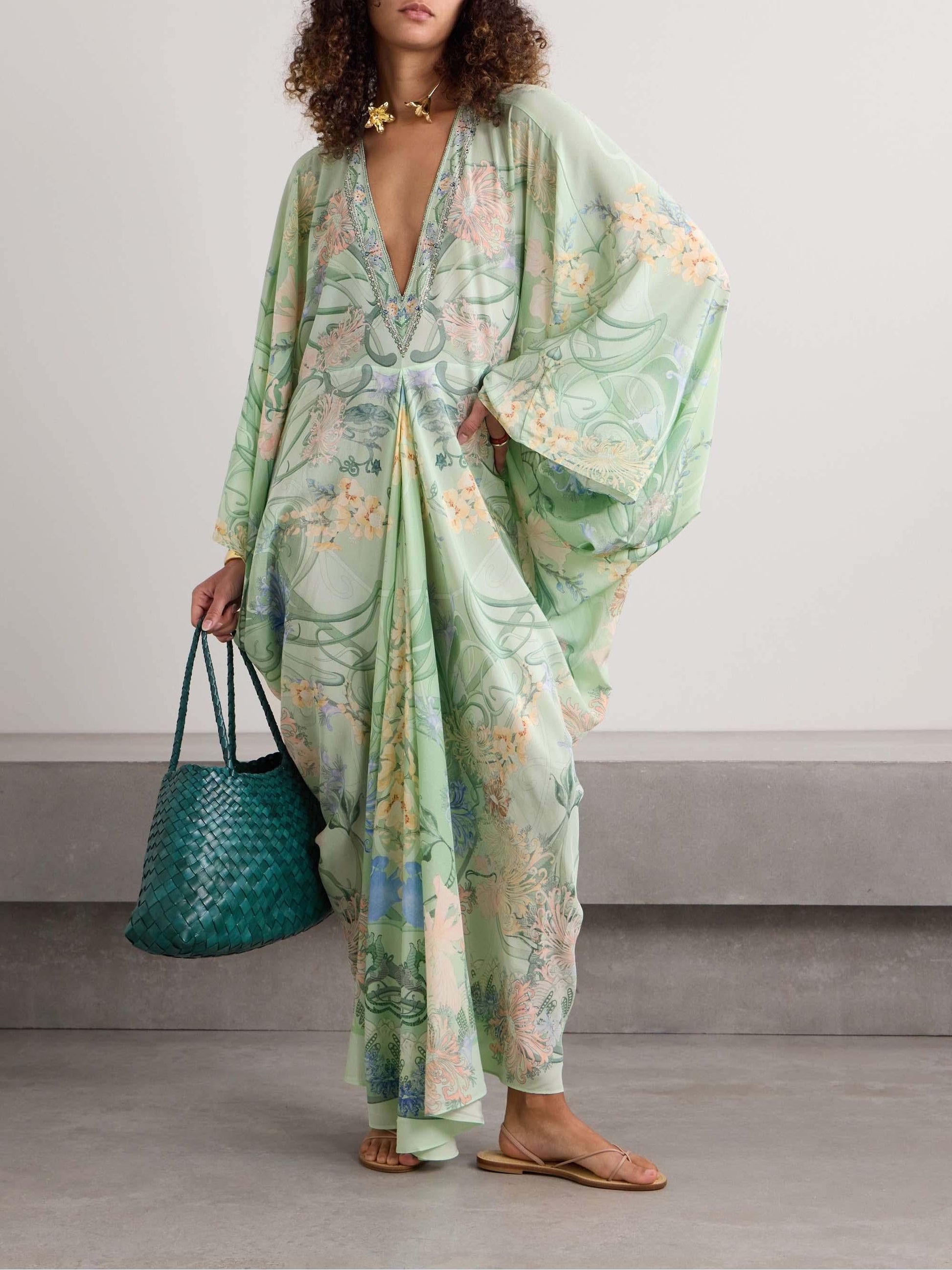 Unique Floral Print V Neck Oversized Midi Dress - Milafashion-se.com