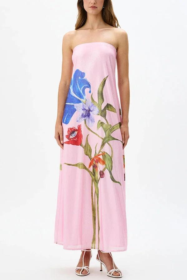 MILA™ Special Night Paljettblommor Off Shoulder A-linjeformad maxiklänning - Milafashion-se.com