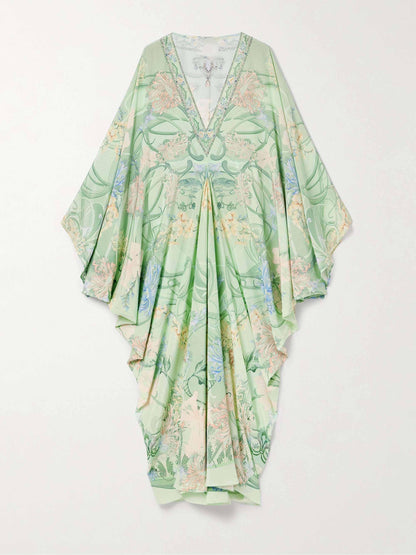 Unique Floral Print V Neck Oversized Midi Dress - Milafashion-se.com