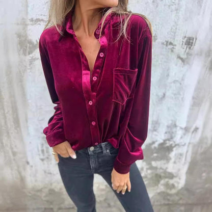 Långärmad Loose Fit Golden Velvet Shirt - Milafashion-se.com