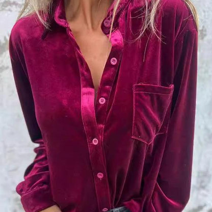 Långärmad Loose Fit Golden Velvet Shirt - Milafashion-se.com